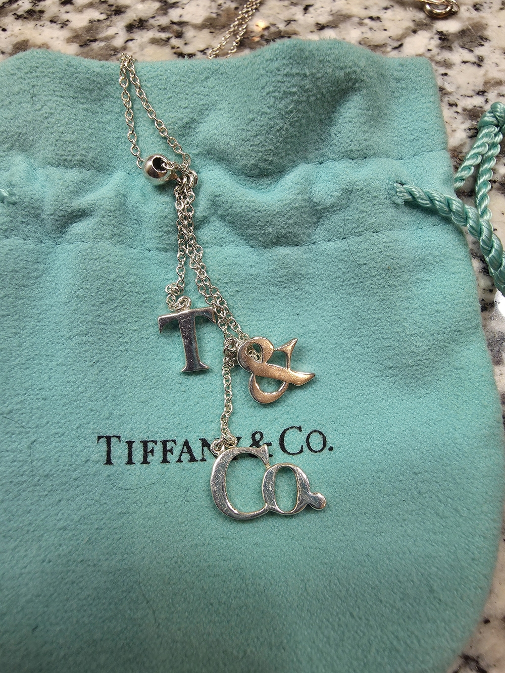 Tiffany & Co. Initial Necklace. Lariat. Dangle. Silver.